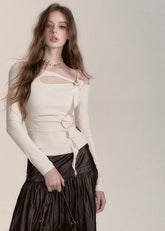 Ribbon One-Shoulder Slim T-Shirt
